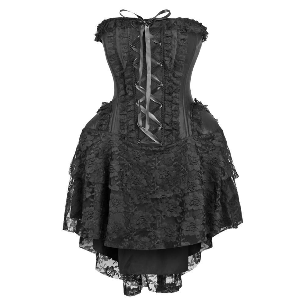 6713 Top Drawer Steel Boned Strapless Black Lace Victorian Corset Dress 3X